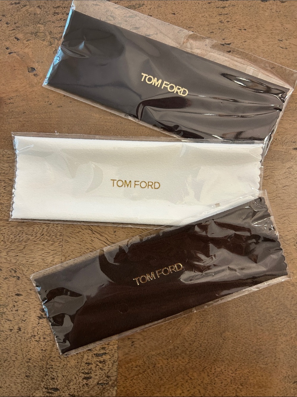 Tom Ford Sunglass Microfiber Cloths in White and Brown with Gold Logo NWT